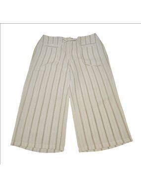Women's CONNECTION 18 White & Brown Striped Wide Leg Capri Pants Size L